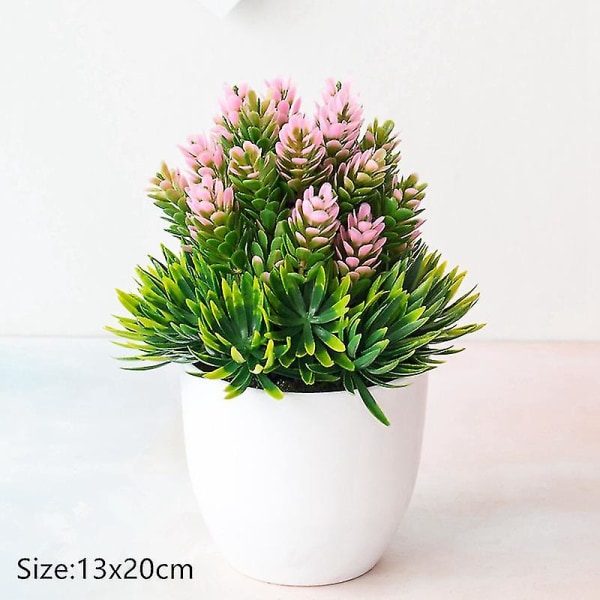 Kunstige Blomster + Vase Falske Planter Bonsai Lille Træ Potte Ornament Deko Hjem Dekoration Bryllup Have Efterår Dekor Landbrug Style 3- pink