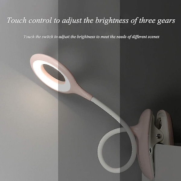 Led klipsbar leselampe dimbar øyebeskyttelse bordlampe Pink