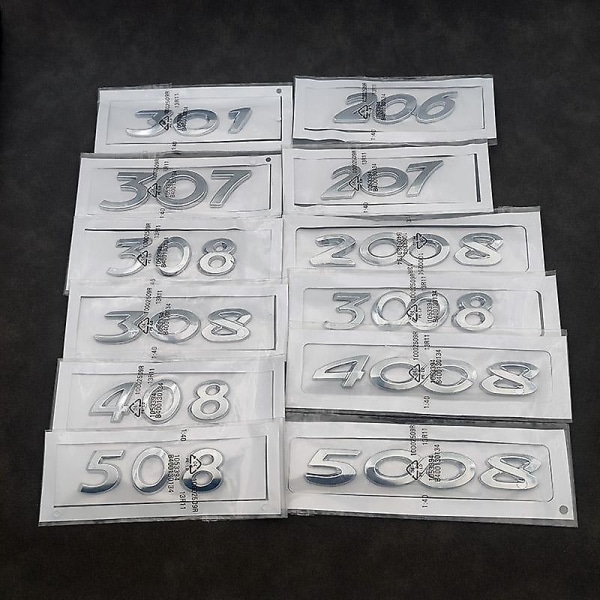 3D Abs Krom Sølv Svart Bil Bakre Hale Bagasjerom Nummer Emblem Klistremerke For Peugeot 206 207 301 307 308 408 508 2008 3008 4008 5008 Silver 3008