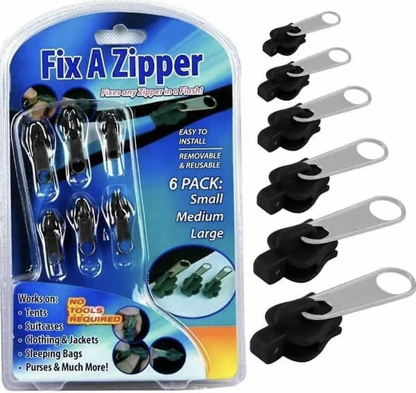 Fix a Zipper 6 Pack Zip Rescue Instant Reparationssæt Udskiftning Sort