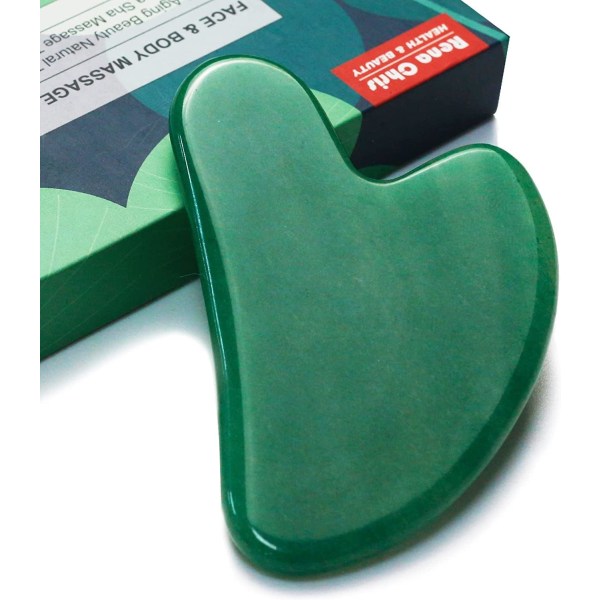 Gua Sha Facial Tool, Natural Jade Gua Sha Board for Spa Acupuncture Treatment Trigger Point Therapy, Gua Sha Massage Tool (Green)