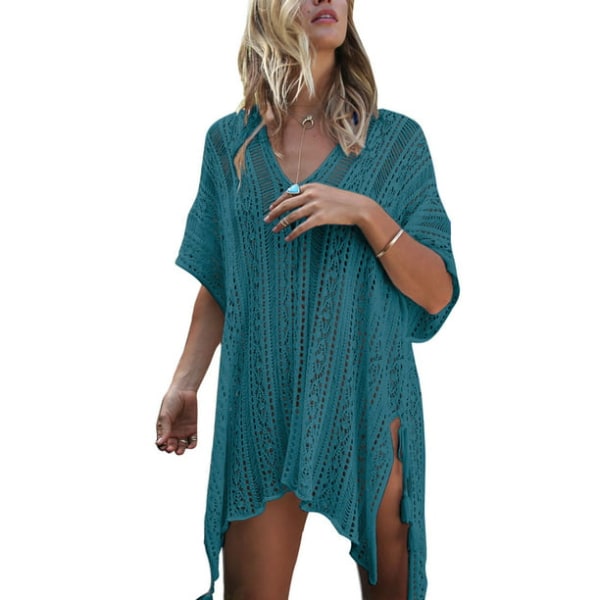 Svømmedrakt Cover Up for Women Heklet Ermeløs Tunika V Hals Bikini Bea Peacock blue