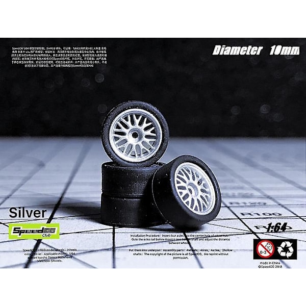 Speedcg 1/64 ABS-hjul med gummidæk Type C Modificerede dele Diameter 10mm Til modelbilracerbil Legetøj Hotwheels Tomica