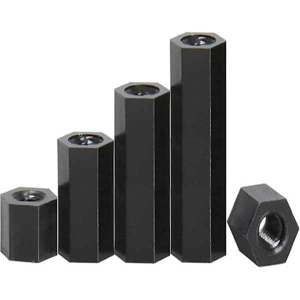Hunkønnet sekskantet afstandsholder afstandssøjle sort nylon sekskantet afstandssøjle bolte møtrikker assorteret sæt med plastikæske (m3*12) sort 100 stk.