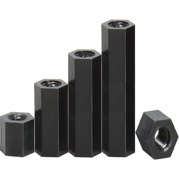 Naaras kuusiokierteinen välilevy jalusta musta nylon kuusiokolopultit mutterit set muovilaatikolla (m3*12) musta100kpl