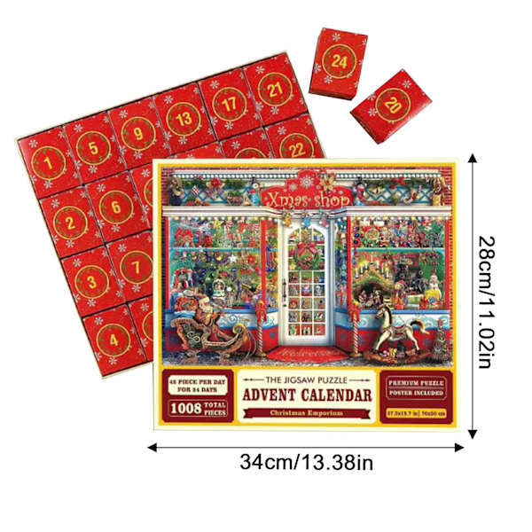 Julpussel, 1008 bitars adventskalender, pussel, 24 dagar julhelgspussel