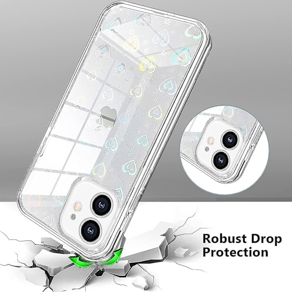 Wekity Yhteensopiva Iphone 11pro 5.8 Tuuman Kotelo + Näytönsuoja, Värikäs Gradientti Laser Rakkaus Sydän Läpinäkyvä Puhelimen Kotelo Iskunkestävä Puskuri Suojaava