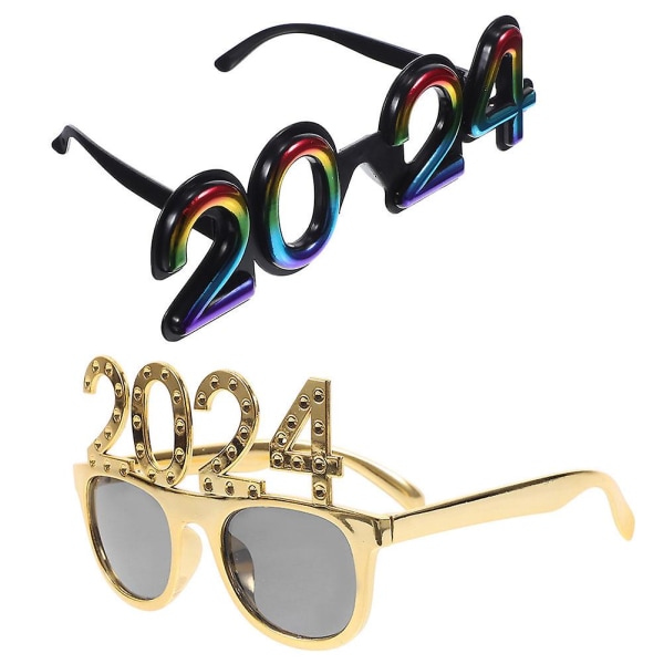 2 stk Nyttårs 2024 Briller Festrekvisita 2024 Nyttårsfest Morsomme solbriller Nyhetsbriller