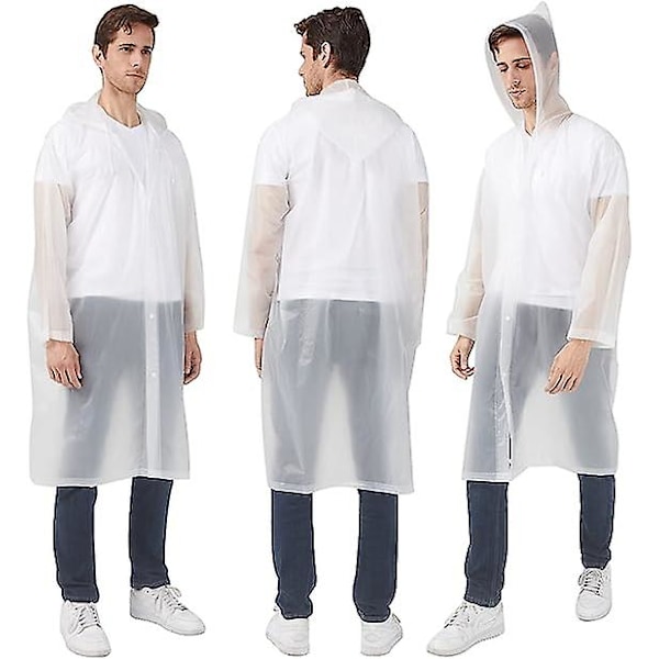 2 st regnponchos för vuxna, återanvändbara, regnrockar för kvinnor och män med huva och dragsko