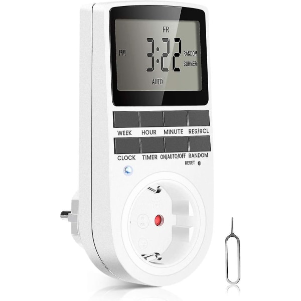 Digital Timer 16a / 3680w Elektrisk stikkontakt 16 Konfigurerbare programmer Tilfeldig Anti-tyveri 24t / 7d