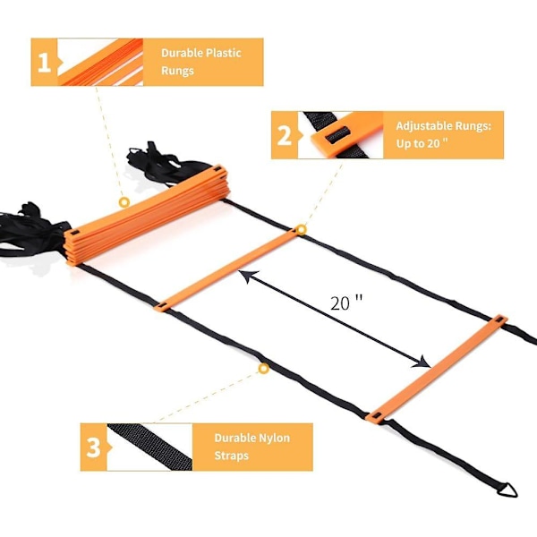 Agility Ladder Speed Ladder 6M 12-Rung med 10 kjegler og 4 plugger