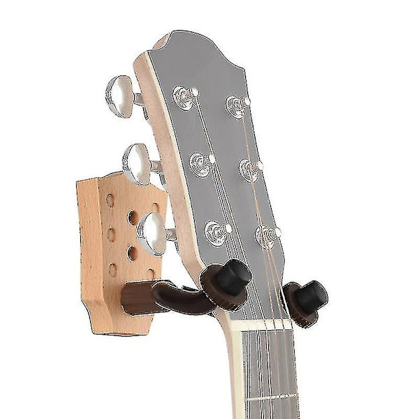 Väggmonterad gitarrhållare i bokträ med järnstag för elgitarr, akustisk gitarr, bas, fiol, mandolin och ukulele