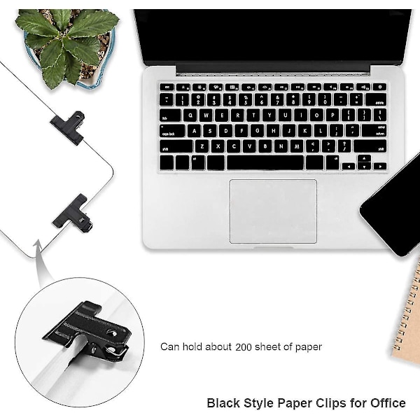 Sort Bulldog Clips Tykke, 10 Pakke 3 Tommer Lang Metal Binder Papirklips Fil