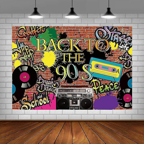 Takaisin 90-luvulle -teemajuhlan taustat Hip Hop Graffiti Retro -seinäkoriste Banner Radio Cd Muotivalokuvaus Tausta 90-luvun väri Graffiti Juhlan koriste