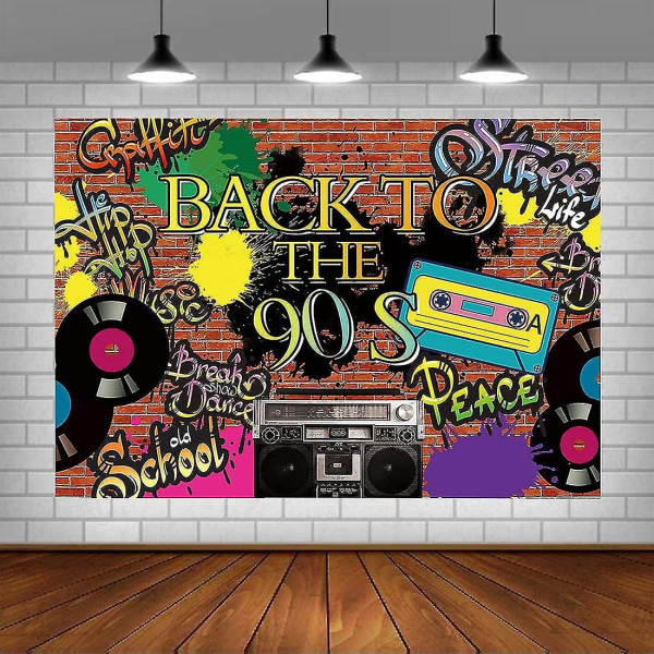Tilbage til 90'erne Temafest Baggrunde Hip Hop Graffiti Retro Vægdekoration Banner Radio Cd Mode Fotografi Baggrund 90'erne Farve Graffiti Festdekoration