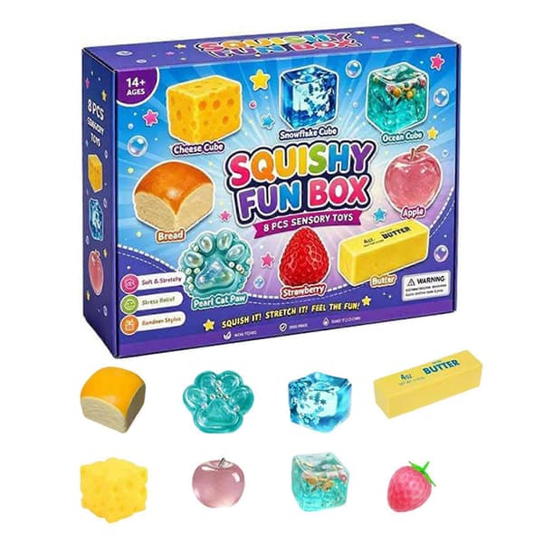 8 STK. Mysterie Squishy Legetøj Sensorisk Fidget Klemme Dej Sæt Stresslindring Angstlindring Gaveæske til Børn og Voksne