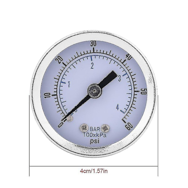 Manometer, 0-60 Psi 0-4 Bar 1/8\" Bspt-gevind Vand