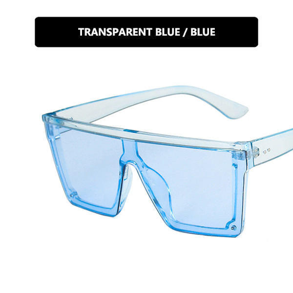 Uusi trendi suuri kehys yhden kappaleen Uv400 aurinkolasit katuotoksille Transparent blue frame blue film