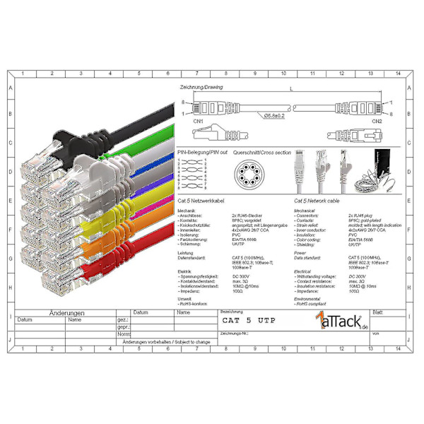 0,25m - 10 farger - Lan Nettverkskabel Cat.5 Cat5 Premium Kvalitet Ethernet Patch Kabel, Kompatibel Med Cat6 / Cat6a / Cat7