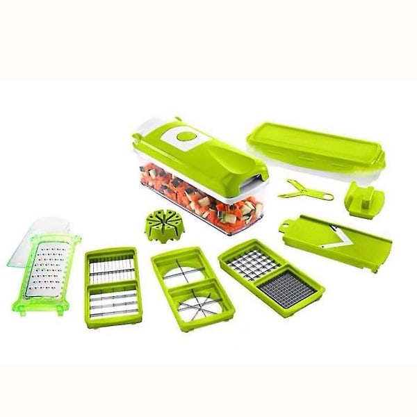 Mandolin Slicer Dicer, alt-i-én Slicer Cutter, Frugt Hakker (12 stk., Grøn)
