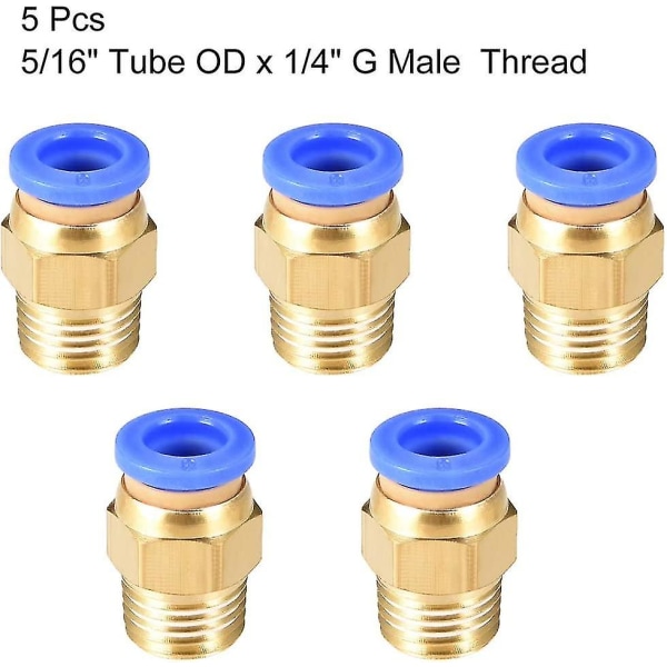 Rett pneumatisk trykk til hurtigkoblingsfittings 1/4" G hann X 8 mm rør Od 5 stk.