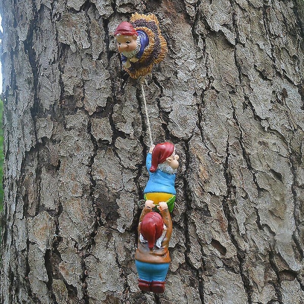 Klatrende Nisse Henge Tau Hage Tre Ornament Statue Skulptur Dekor Utendørs