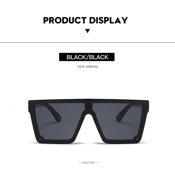 Firkantede overdimensionerede solbriller til kvinder Mænd Fashion Flat Top Big Black Frame Shades