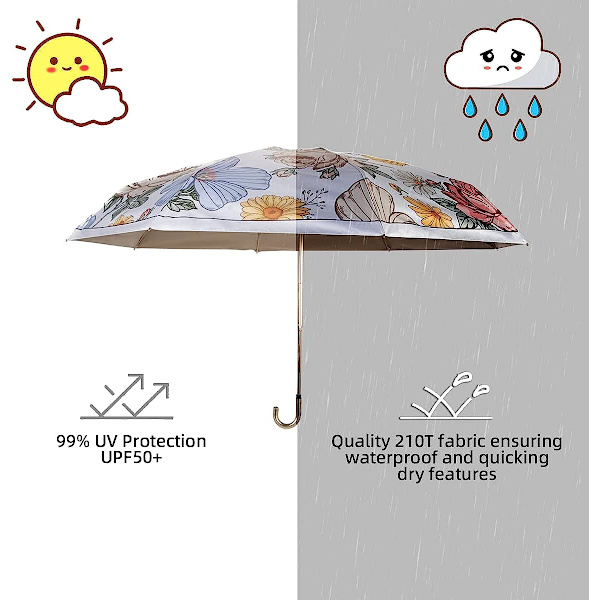 Solparasoll UV-skydd - Litet Reseparasoll Solskydd Regnskydd Vindtåligt Lätt Bärbart Parasoll UV-solskydd UV-skydd för Kvinnor Flickor