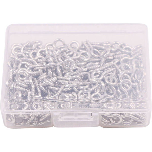 Mini metallbåge stift skruvögla krok - 300 st för konst och hantverk, gör-det-själv smyckestillverkning (10 x 4,5 mm)