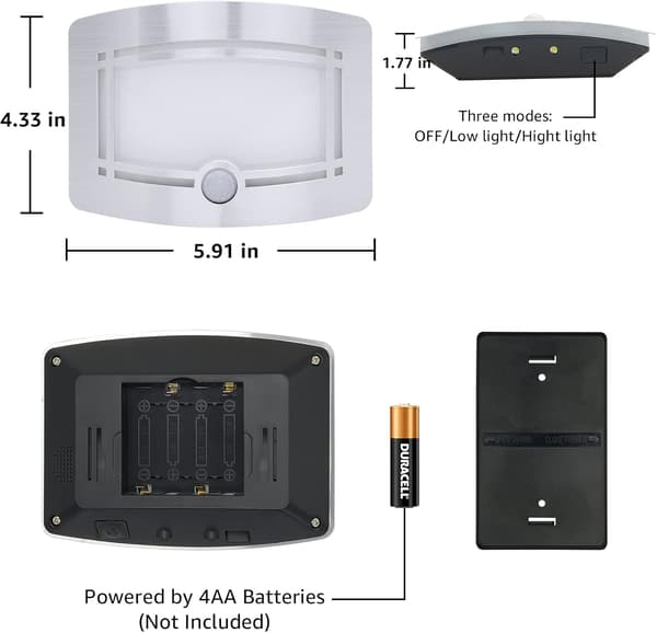 Vägglampa LED Rörelsesensor Batteridriven Justerbar