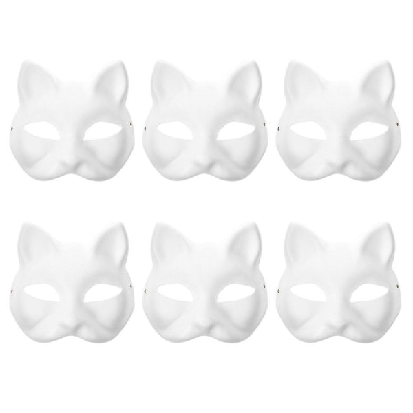 6 stk Blanke Katt Cosplay-masker Tegneserie Papirmaske Voksen Maske