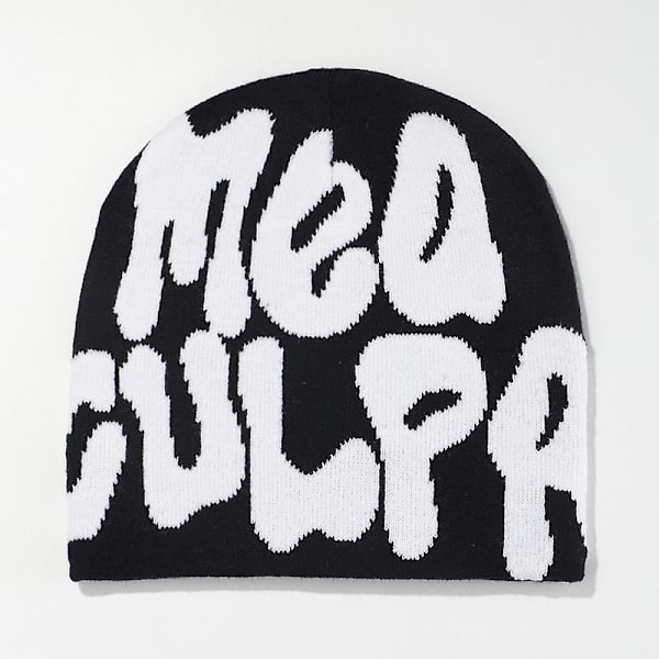 Hip Hop -neulepipo, karkkiväri, Y2K-kallohattu, joustava, taitettava, naisten trendikäs neulehattu, lämmin pipo Black white