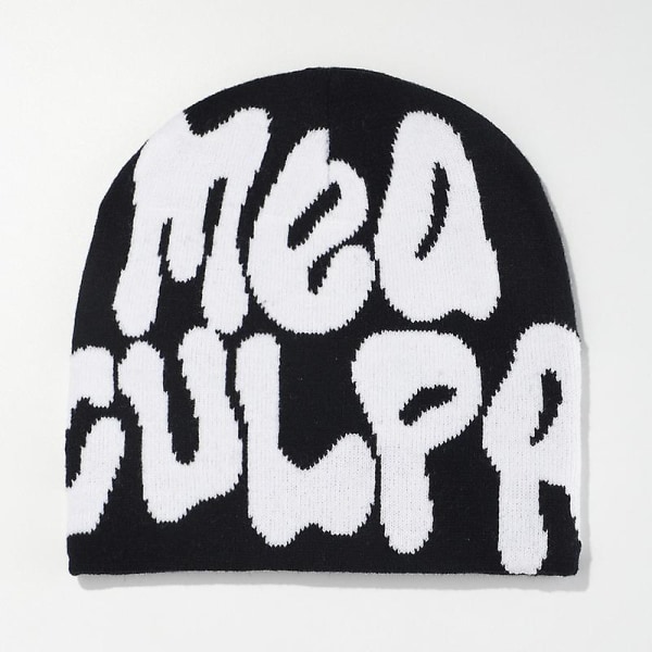 Hip Hop -neulottu pipo Cap Candy Color Y2k Skull Hat Elastinen Taitettava Naisten Trendikäs Neulottu Hattu Lämpimät Pipot Black white