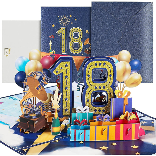 Syntymäpäiväkortti, 3D Pop-up 18-vuotissyntymäpäiväkortti lahjakuorella