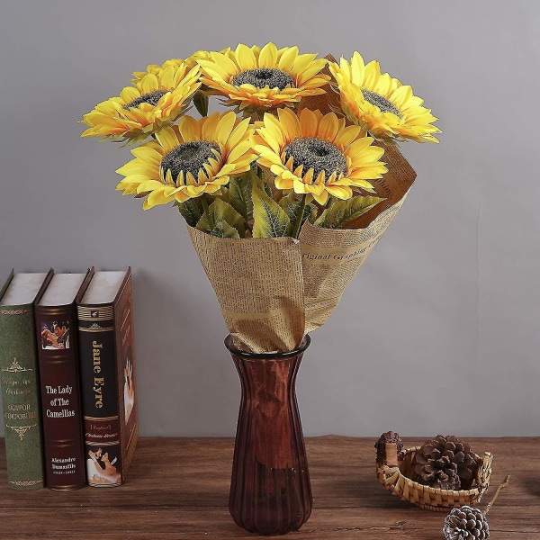 Keinotekoinen silkki auringonkukkia 6 kpl pitkävartisia väärennettyjä auringonkukkia