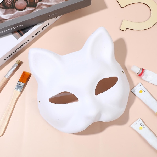 10 stk Masquerade Cat Ansigtsmasker Gør-det-selv festmasker Rekvisitter, der kan males blanke masker Fest Cosplay tilbehør