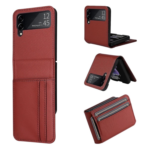 Nahkainen case Yhteensopiva Samsung Galaxy Z Flip 4/ Z Flip 3, jossa on korttikotelon iskunkestävä cover Brown