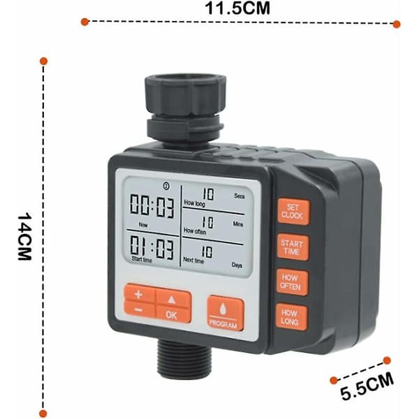 Vanningstimer - 3/4 Sprinkler Digital LCD Programmerbar Timer Automatisk Hagegjenge Vanning med Vanntett Deksel - 011