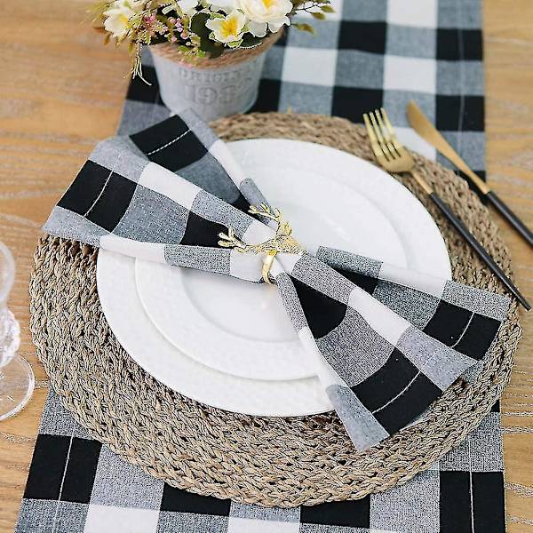Buffalo Plaid Serviet 12x12inch, sæt med 10, sort og hvid ternet serviet