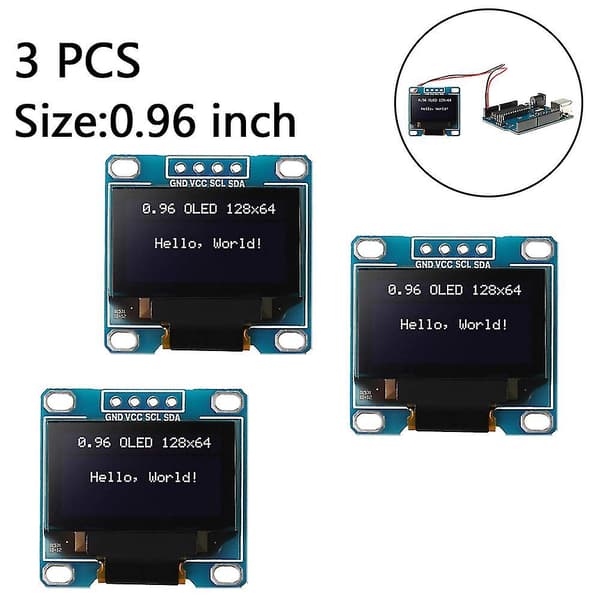 3 stk OLED-modul 128x64 Driver IIC Serial Selvluminøs Displaybræt