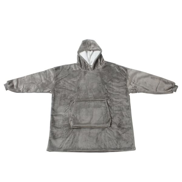 Oversized hettegenserteppe i ultramyk fleece - grå