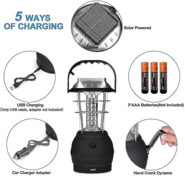 Camping Lanterns Led Solar Lamp Håndsveiv Dynamo Vanntett