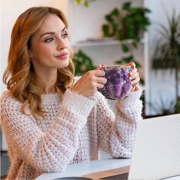 Harts Resin Ametist Mineral Kristall Kaffeekopp - 3D Unik Ädelstensliknande Kopp, Perfekt Födelsedag & Julgåva för Kvinnor