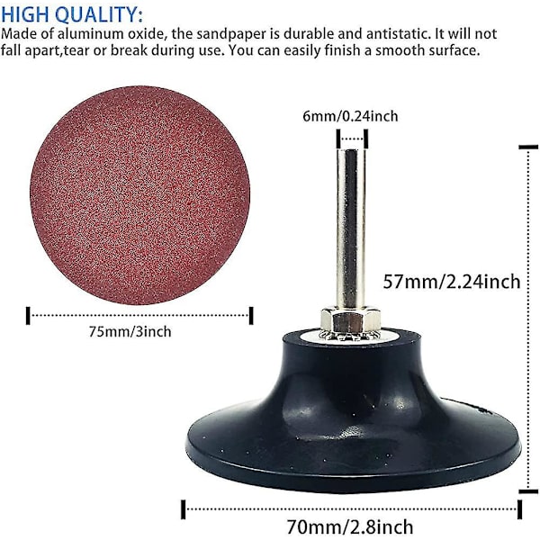 36 stk. Hurtig udskiftning slibeskiver 75 mm (3 tommer) runde sandpapirskive sand