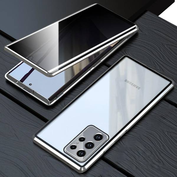 S23 Ultra personvern magnetisk deksel, dobbeltsidig konfidensiell deksel anti-spion magnet adsorpsjon metallramme herdet glass personvern skjerm silver