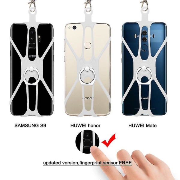 Wekity Universal Phone Neck Holder Og Ring Grip, Silikon Mobiltelefon Neck Strap og Telefon Ring Holder Stativ Kompatibel med de fleste Smartphon
