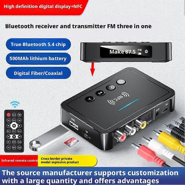 Bluetooth 5.4 lydadapter mottaker sender FM 3-i-1