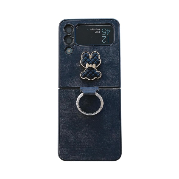 Cute Bear Case Kompatibel Samsung Galaxy Z Flip 4 med ringhållare Stativ Stötsäker Black