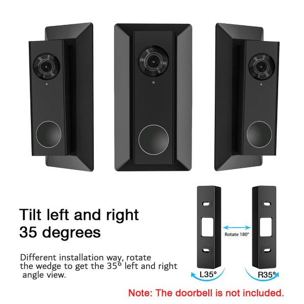 Svart 1 väggplatta med L35/r35 kil kompatibel med Eufy videodörrklocka 2k upplösning (trådad), Eufy videodörrklocka HD 1080p-klass upplösning P