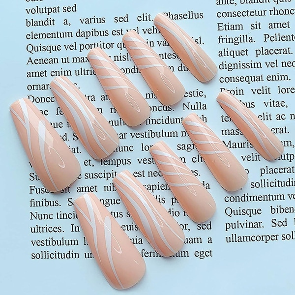 24 st Press On Nails Kista För Kvinnor, Extra långa falska naglar lim på naglar, lösnaglar med lim